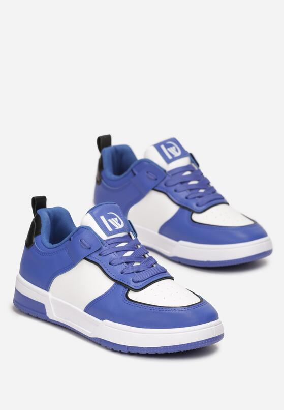 Granatowe Sneakersy z Imitacji Skóry Zdobione Wstawkami Naini 4
