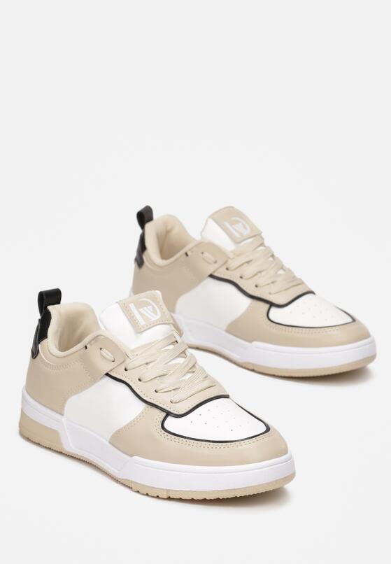 Beżowe Sneakersy z Imitacji Skóry Zdobione Wstawkami Naini 4