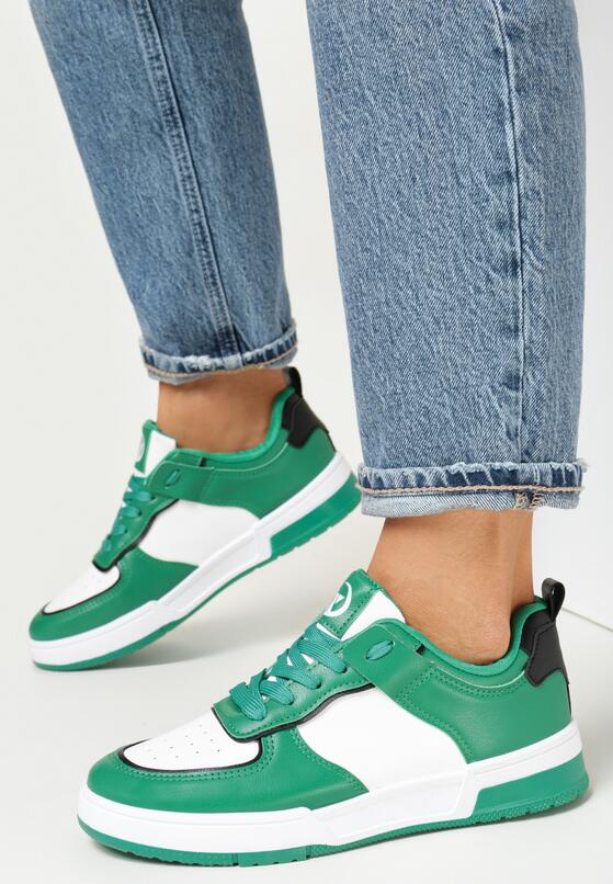Zielone Sneakersy z Imitacji Skóry Zdobione Wstawkami Naini 2