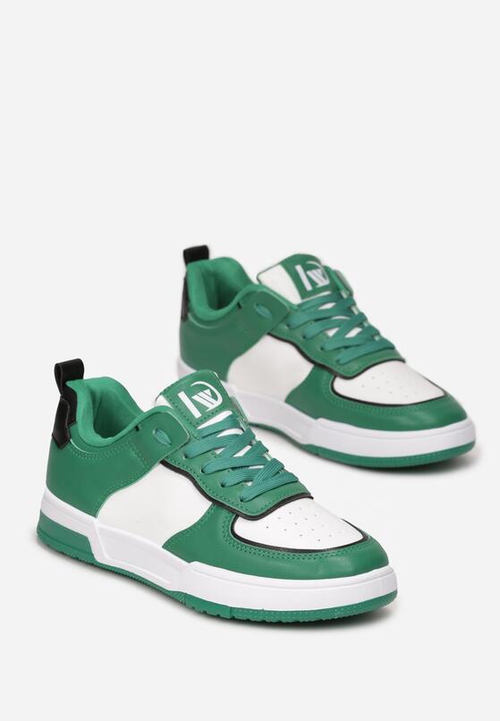 Zielone Sneakersy z Imitacji Skóry Zdobione Wstawkami Naini 4