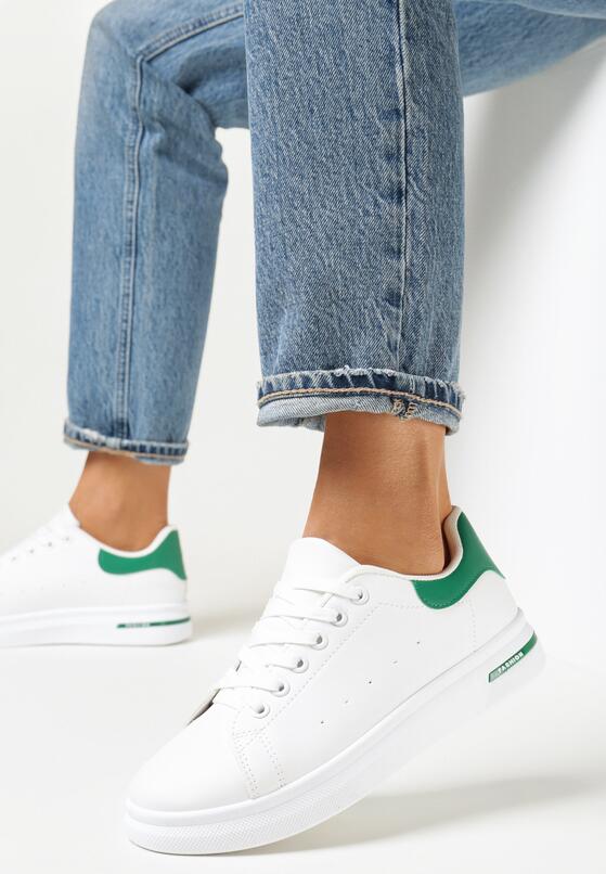 Biało-Zielone Sneakersy Sznurowane na Płaskiej Podeszwie Azih 1
