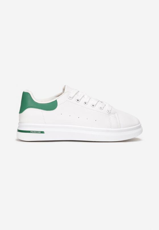 Biało-Zielone Sneakersy Sznurowane na Płaskiej Podeszwie Azih 3