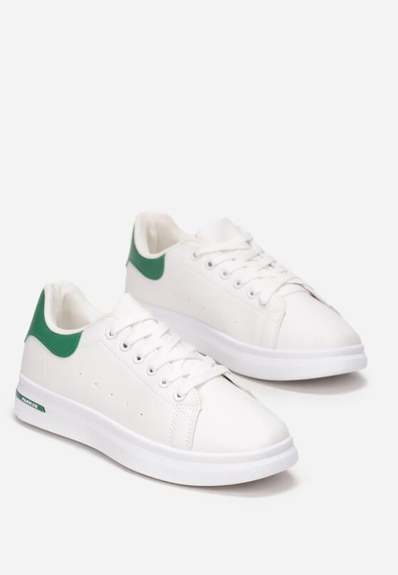 Biało-Zielone Sneakersy Sznurowane na Płaskiej Podeszwie Azih 4
