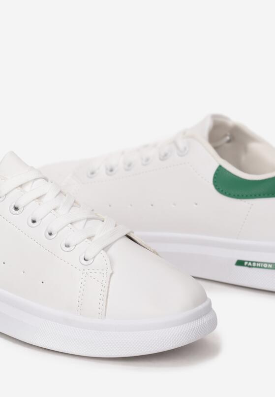 Biało-Zielone Sneakersy Sznurowane na Płaskiej Podeszwie Azih 5