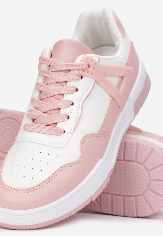 Biało-Różowe Sneakersy ze Wstawkami i Perforacją na Nosku Linis 5