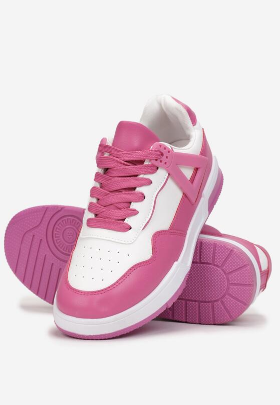 Biało-Fuksjowe Sneakersy ze Wstawkami i Perforacją na Nosku Linis 4