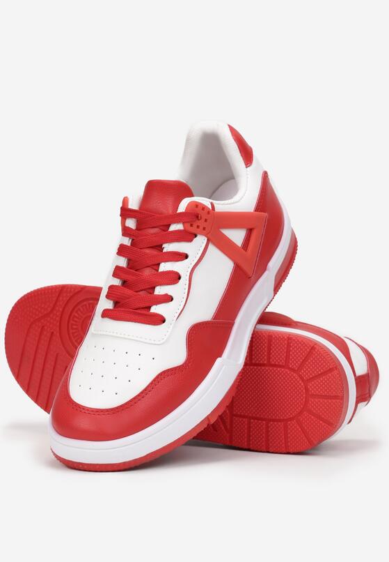 Biało-Czerwone Sneakersy ze Wstawkami i Perforacją na Nosku Linis 4