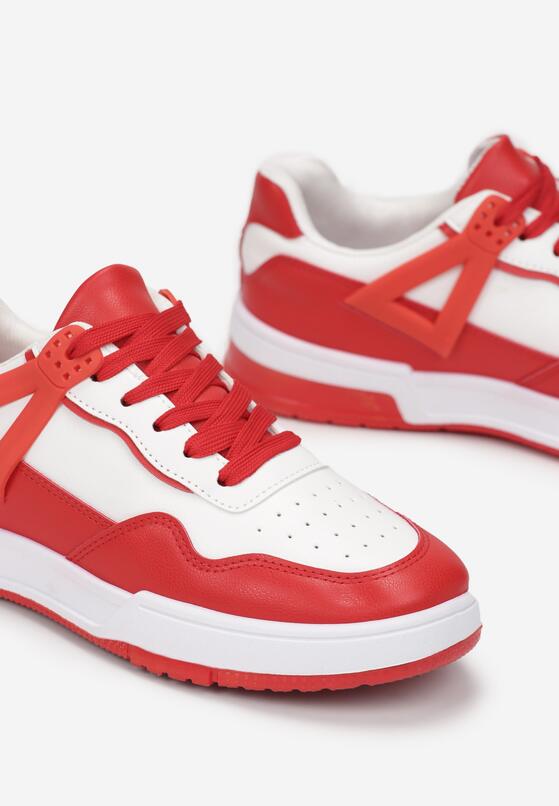 Biało-Czerwone Sneakersy ze Wstawkami i Perforacją na Nosku Linis 5