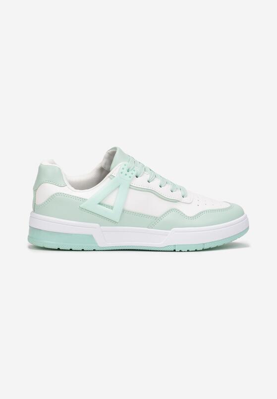 Biało-Jasnozielone Sneakersy ze Wstawkami i Perforacją na Nosku Linis 3