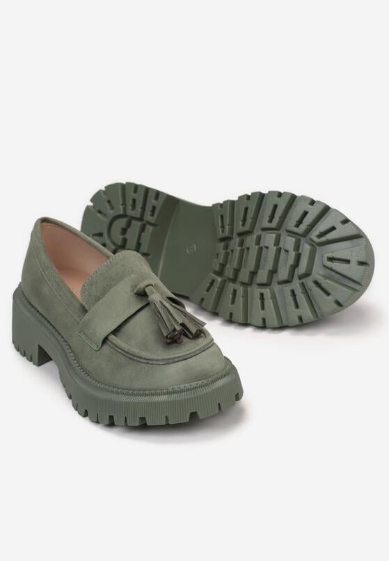 Zielone Mokasyny z Chwostami Na Grubej Podeszwie Eidne 4
