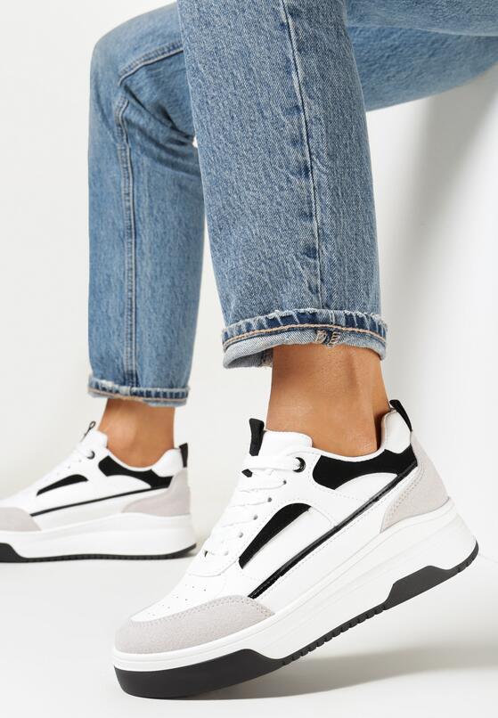Biało-Czarne Sneakersy na Grubej Podeszwie Nadin 1