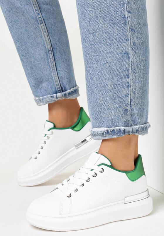 Biało-Zielone Sneakersy z Metalicznymi Wstawkami Zolana 1