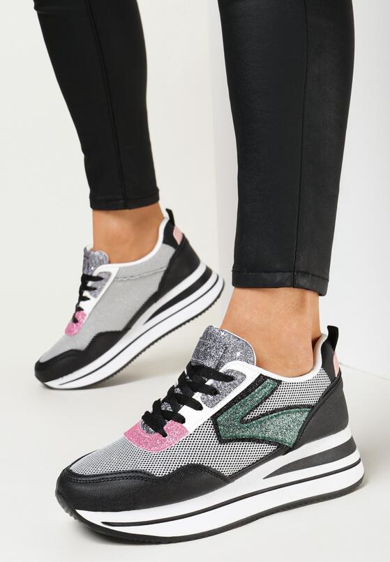 Czarne Sneakersy na Niskim Koturnie z Siatką Seigale 1