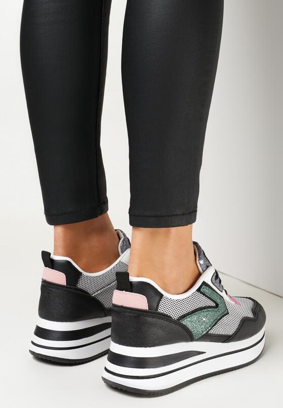 Czarne Sneakersy na Niskim Koturnie z Siatką Seigale 2