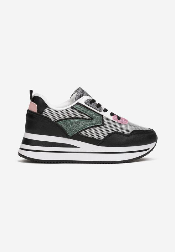 Czarne Sneakersy na Niskim Koturnie z Siatką Seigale 3