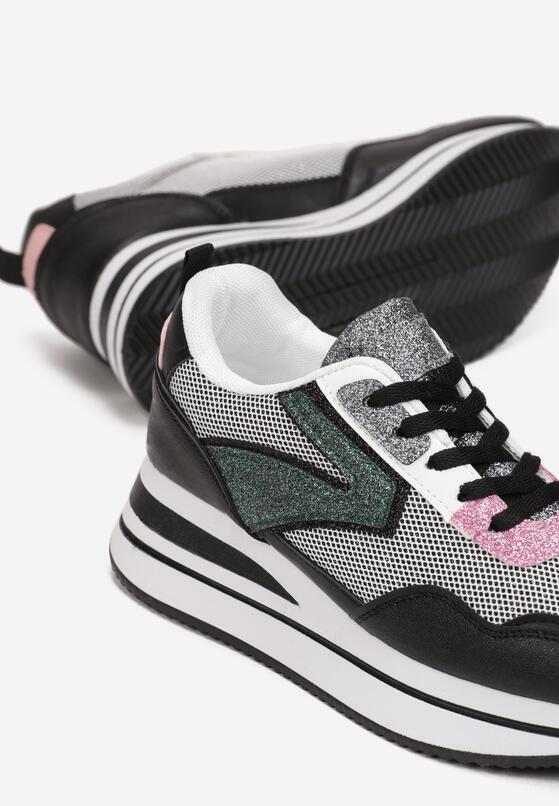 Czarne Sneakersy na Niskim Koturnie z Siatką Seigale 5