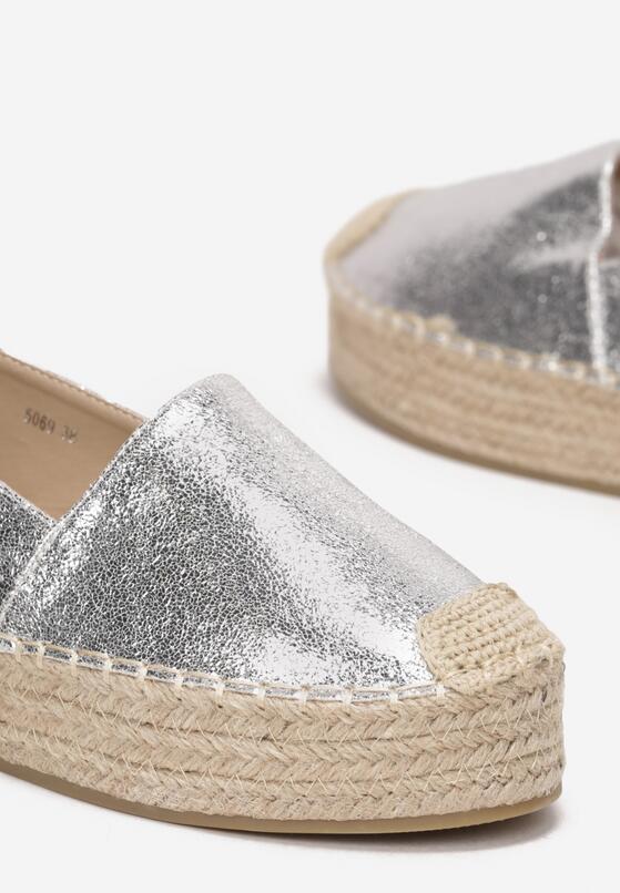 Srebrne Lakierowane Espadryle na Plecionej Platformie Brigitte 5