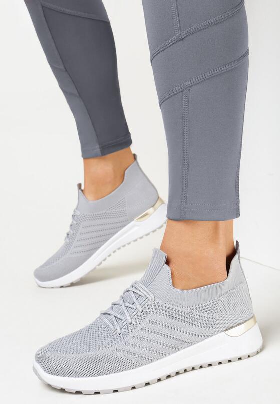 Szare Buty Sportowe z Siateczkową Cholewką z Metaliczną Wstawką Starlette 2