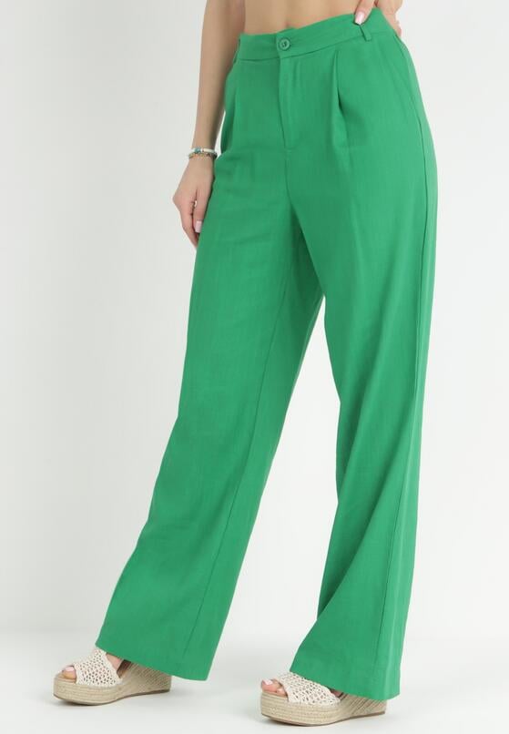Zielone Szerokie Spodnie z Bawełny z Kieszeniami Brynleigh