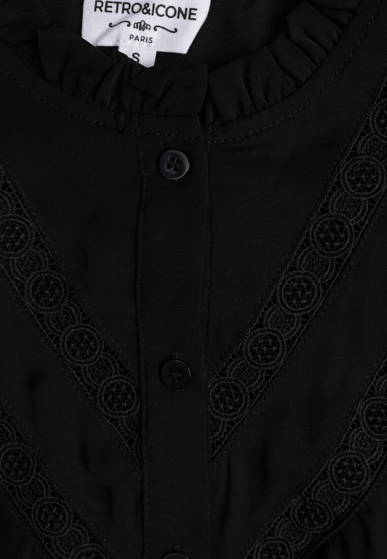 Czarna Koszula z Ozdobnym Kołnierzem z Falbaną Acitani 10