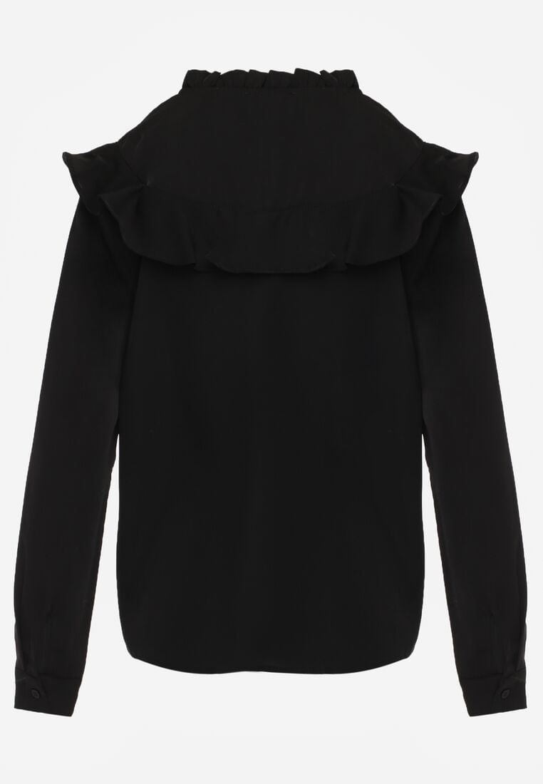 Czarna Koszula z Ozdobnym Kołnierzem z Falbaną Acitani 9