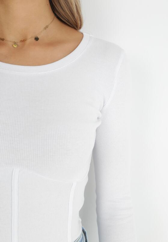 Biała Bawełniana Bluzka Gorsetowa z Rękawem 3/4 Ajay 5