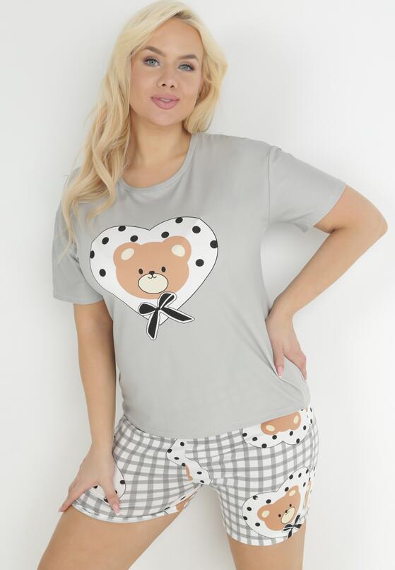 Szary 3-częściowy Komplet Piżamowy z T-shirtem Spodniami i Szortami Nitte 2