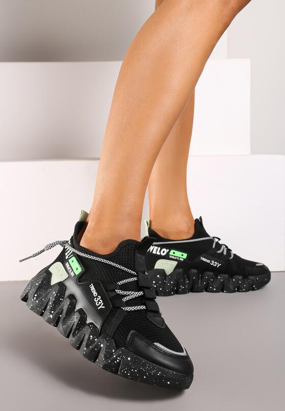 Czarne Sneakersy na Grubej Podeszwie z Siateczkową Cholewką Sarahi 2