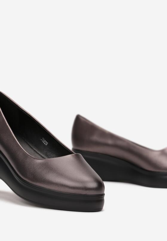 Srebrne Czółenka na Niskim Koturnie z Okrągłym Noskiem Ryelle 5