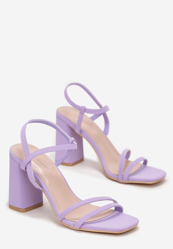 Fioletowe Sandały na Słupku z Kwadratowym Noskiem Vatri 4