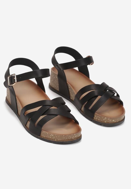 Czarne Sandały na Koturnie z Paskami Farosh 4