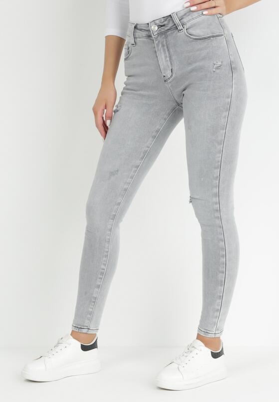 Jasnoszare Jeansy Skinny z Regularnym Stanem Deleah 1