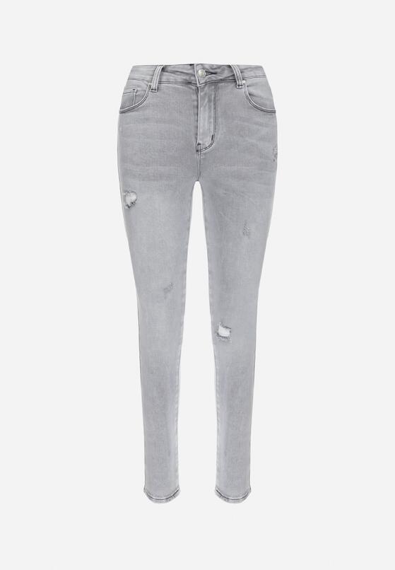 Jasnoszare Jeansy Skinny z Regularnym Stanem Deleah 6