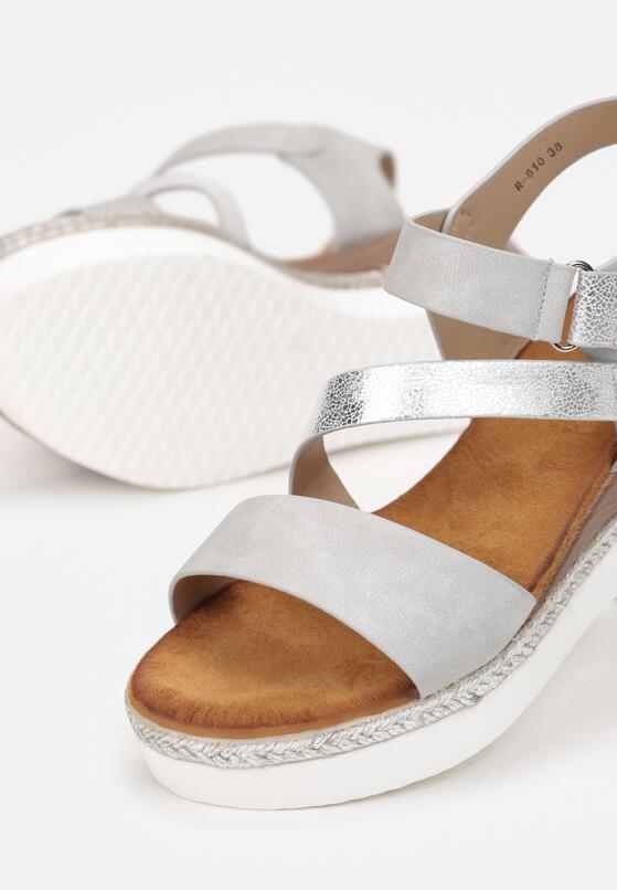 Srebrne Sandały na Koturnie z Plecionką Saphne 5