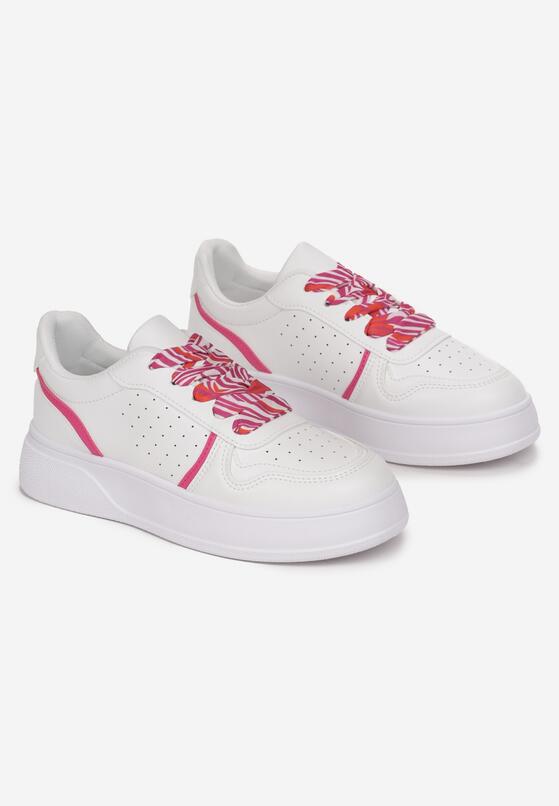 Biało-Różowe Sneakersy na Grubej Podeszwie z Ozdobnymi Sznurówkami Amarionna 4