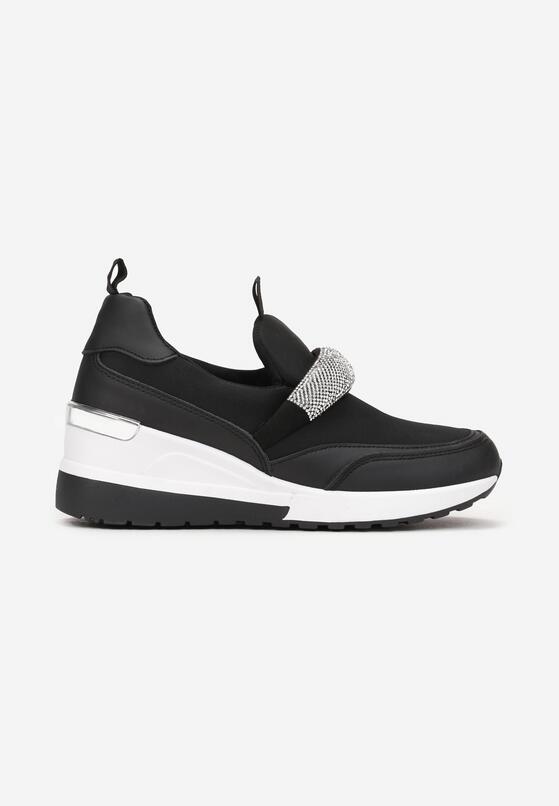 Czarne Sneakersy na Koturnie z Paskiem z Cyrkonii Maesie 3