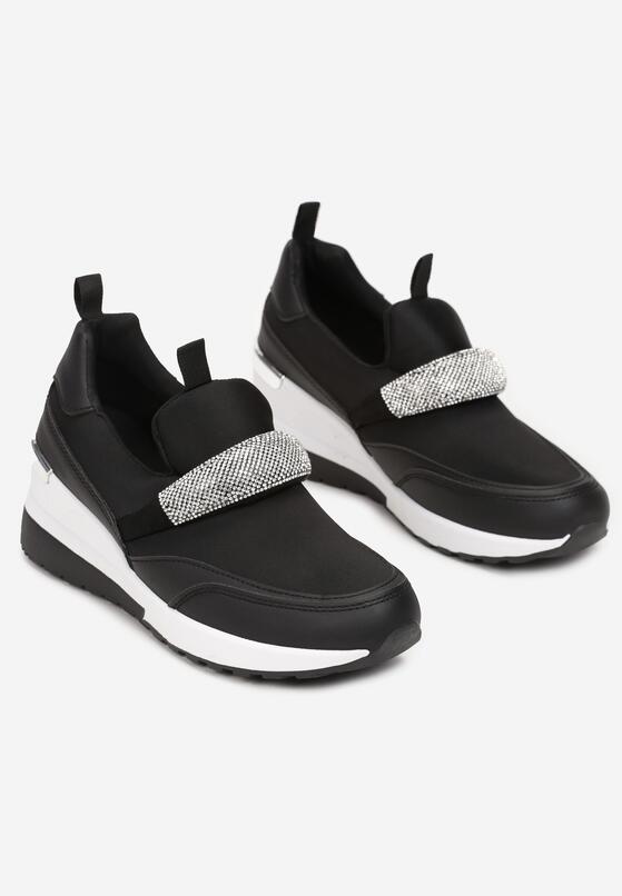 Czarne Sneakersy na Koturnie z Paskiem z Cyrkonii Maesie 4