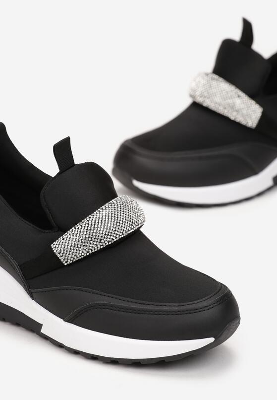 Czarne Sneakersy na Koturnie z Paskiem z Cyrkonii Maesie 5