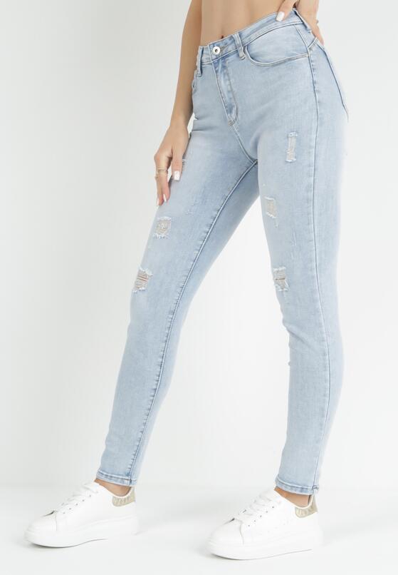 Jasnoniebieskie Jeansy Skinny Regular Waist z Przetarciami Hollynd 1