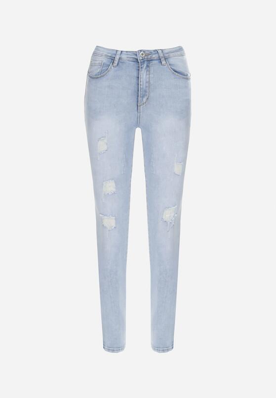 Jasnoniebieskie Jeansy Skinny Regular Waist z Przetarciami Hollynd 6