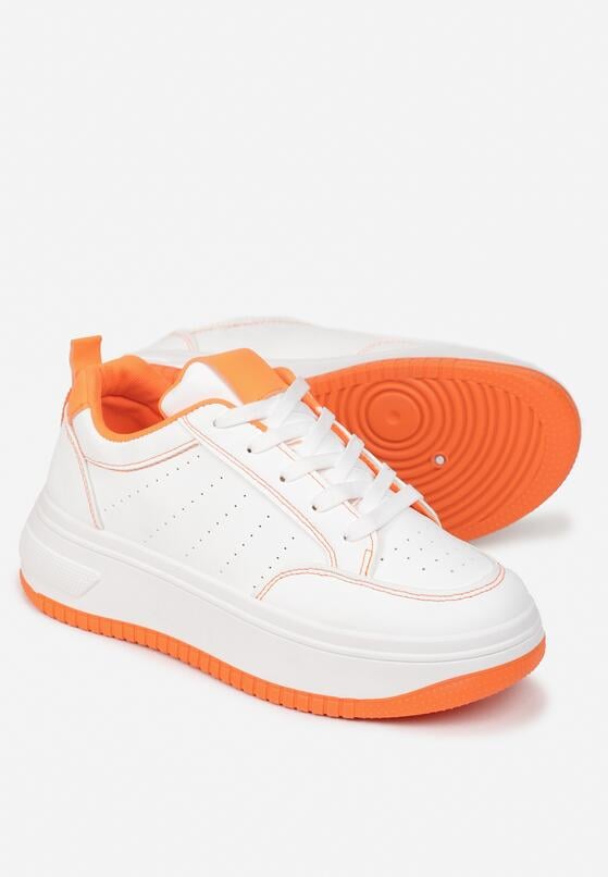 Biało-Pomarańczowe Sneakersy na Platformie Jury 4