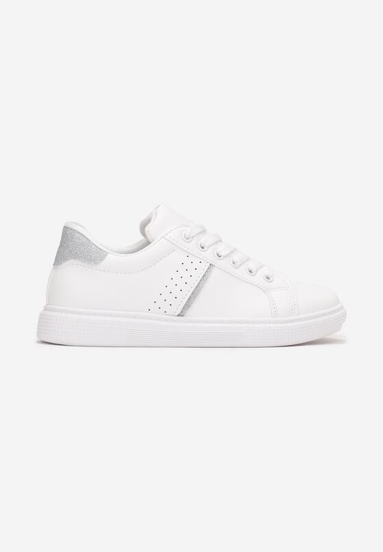 Biało-Srebrne Sneakersy na Płaskiej Podeszwie z Brokatowymi Wstawkami Sassa 3