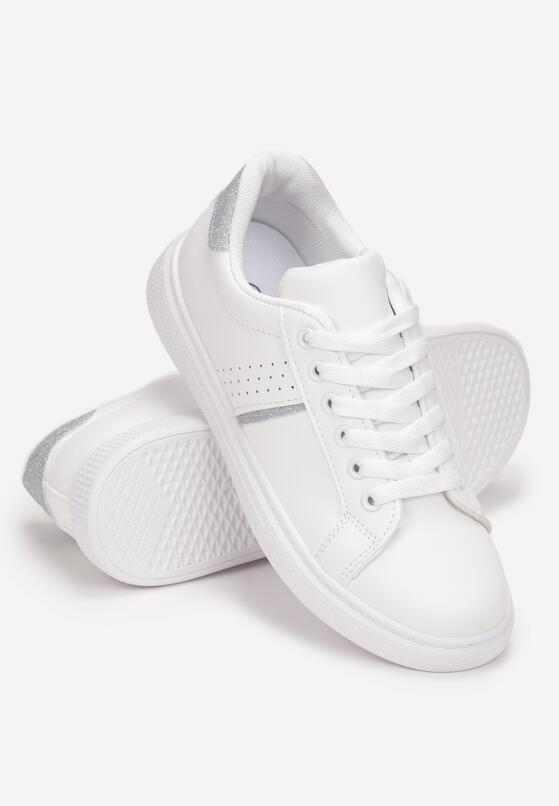 Biało-Srebrne Sneakersy na Płaskiej Podeszwie z Brokatowymi Wstawkami Sassa 4