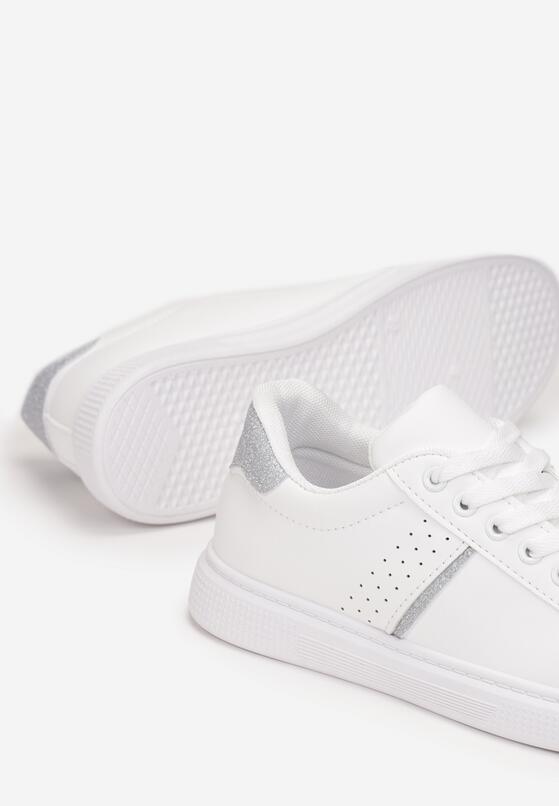 Biało-Srebrne Sneakersy na Płaskiej Podeszwie z Brokatowymi Wstawkami Sassa 5