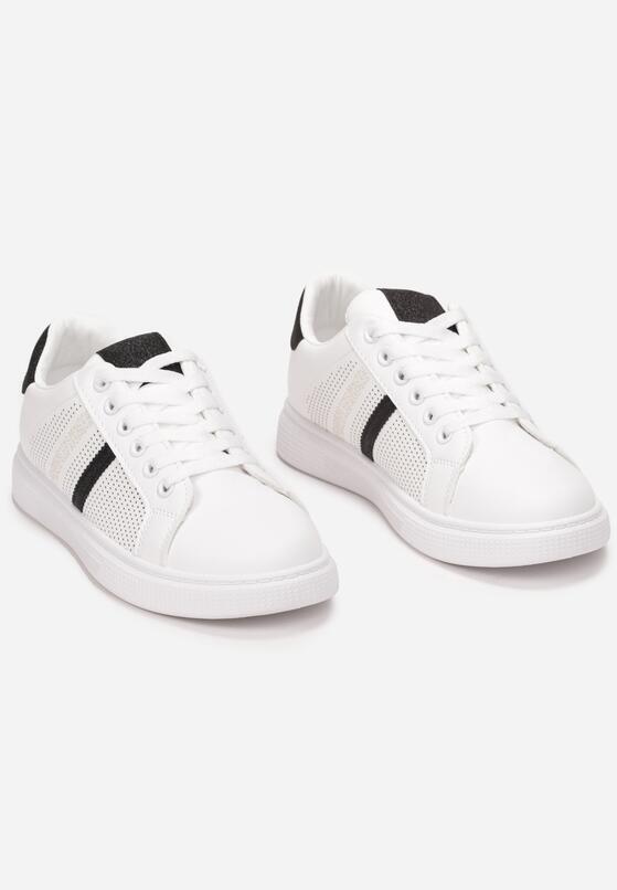 Biało-Czarne Sneakersy z Brokatowym Zdobieniem Enessa 4
