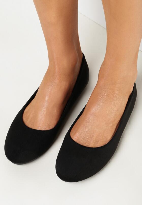 Czarne Balerinki na Płaskiej Podeszwie z Okrągłym Noskiem Ananie 1