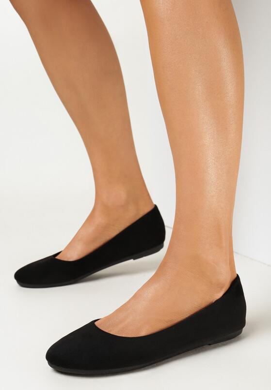 Czarne Balerinki na Płaskiej Podeszwie z Okrągłym Noskiem Ananie 2