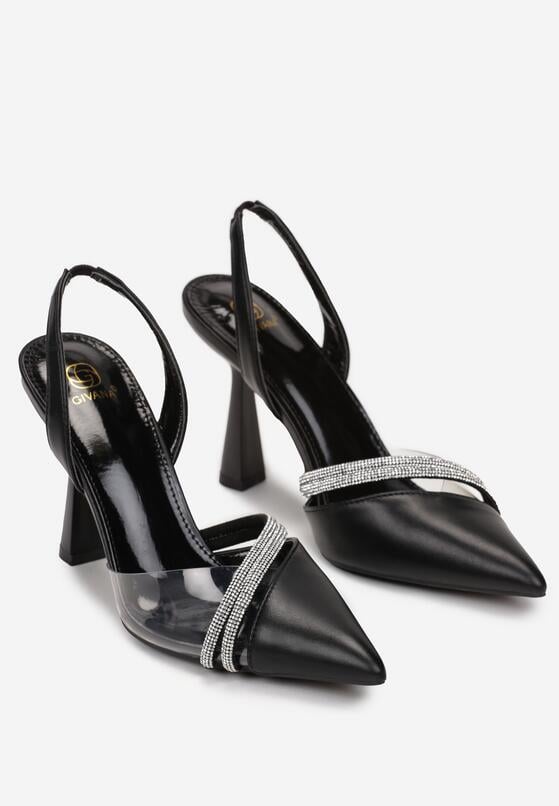 Czarne Sandały na Szpilce Zdobione Cyrkoniami i Transparentnym Elementem Veronia 4