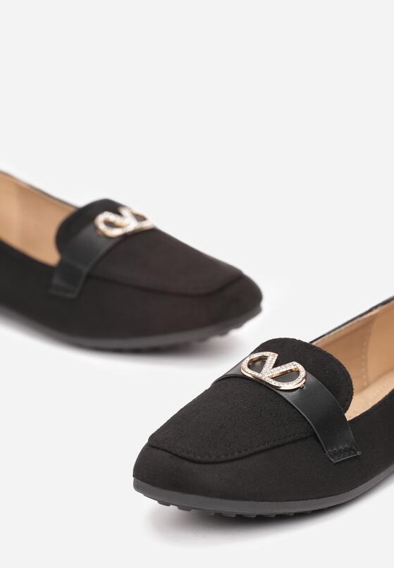 Czarne Mokasyny Loafersy z Biżuteryjną Klamerką Gargi 5