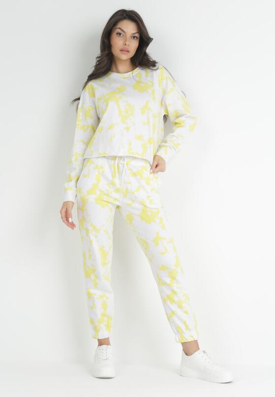 Żółte Spodnie Dresowe Joggery z Printem Tie-Dye Mercie 2